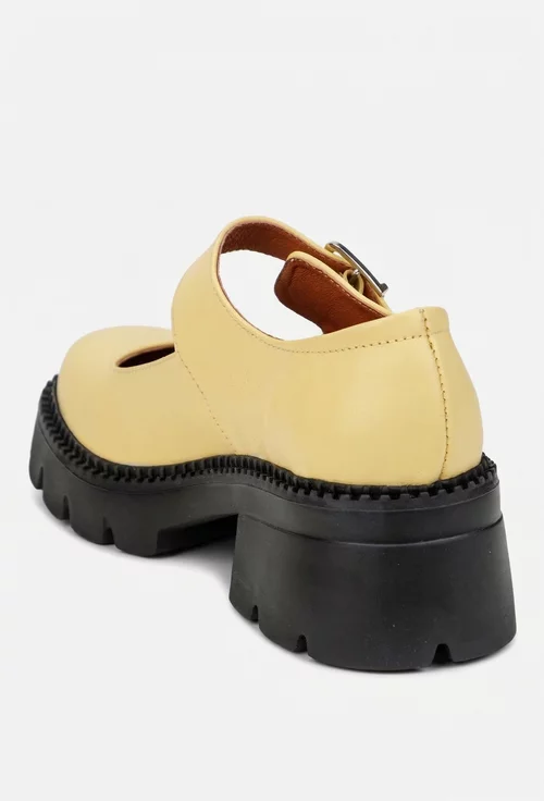 Pantofi dama galbeni din piele naturala