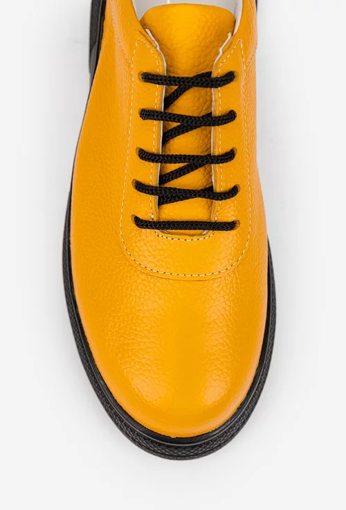 Pantofi dama galbeni din piele texturata