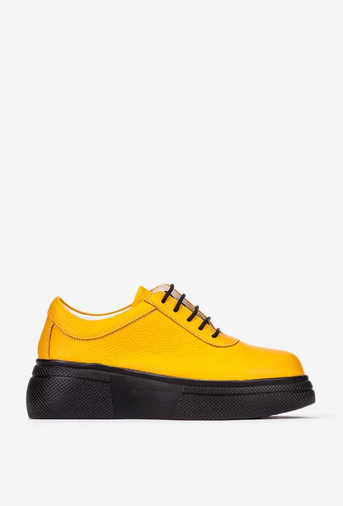 Pantofi dama galbeni din piele texturata