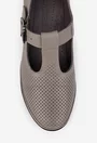 Pantofi dama grej din piele cu perforatii fine si bareta