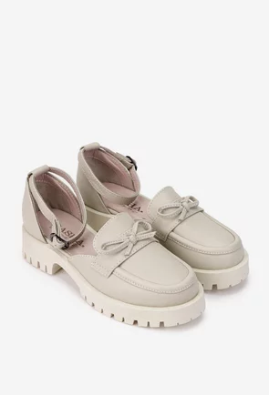 Pantofi dama grej din piele naturala cu funda