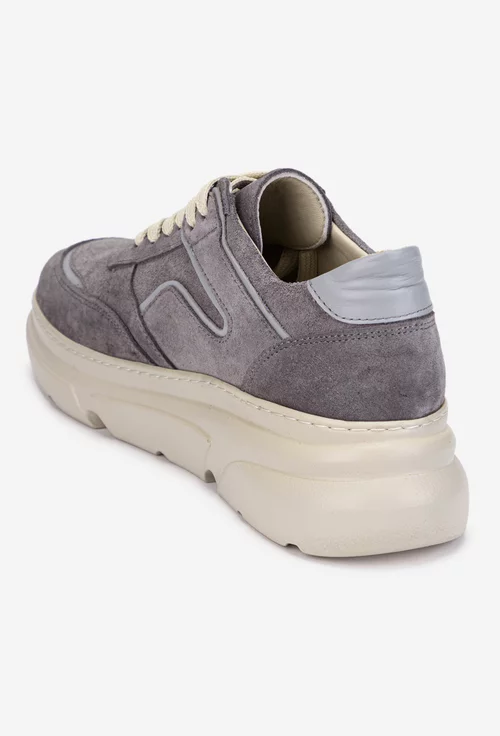 Pantofi dama gri confectionati din piele intoarsa