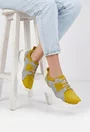 Pantofi dama gri cu galben din piele intoarsa