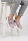 Pantofi dama gri cu roz din piele intoarsa