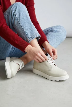 Pantofi dama gri deschis din piele naturala