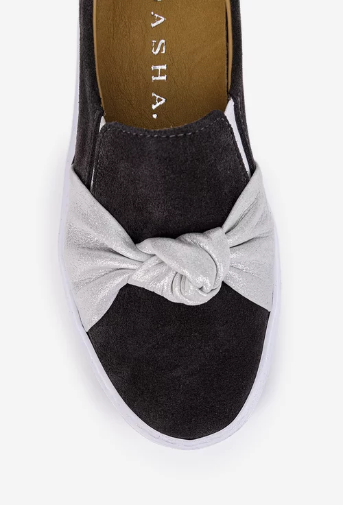 Pantofi dama gri din piele intoarsa cu elastic