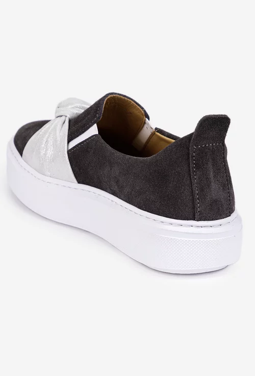 Pantofi dama gri din piele intoarsa cu elastic