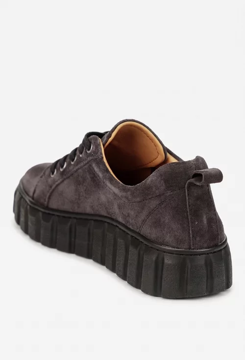 Pantofi dama gri din piele intoarsa cu siret picture - 3