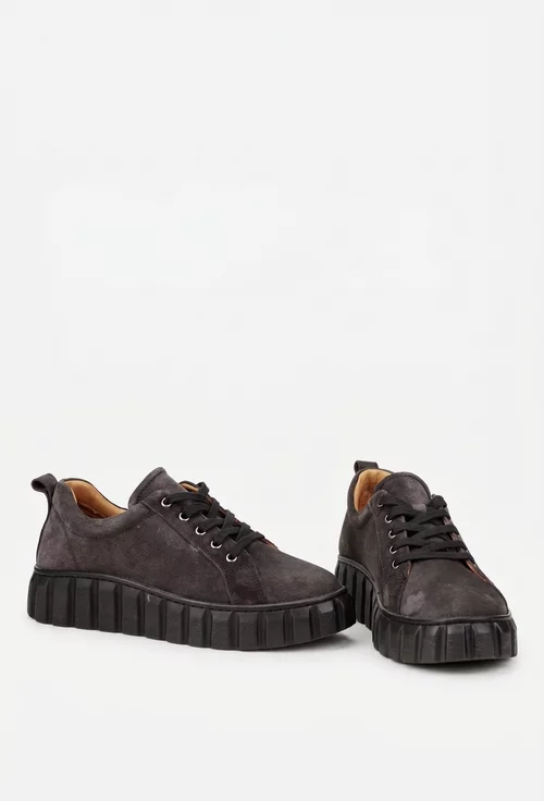 Pantofi dama gri din piele intoarsa cu siret picture - 5