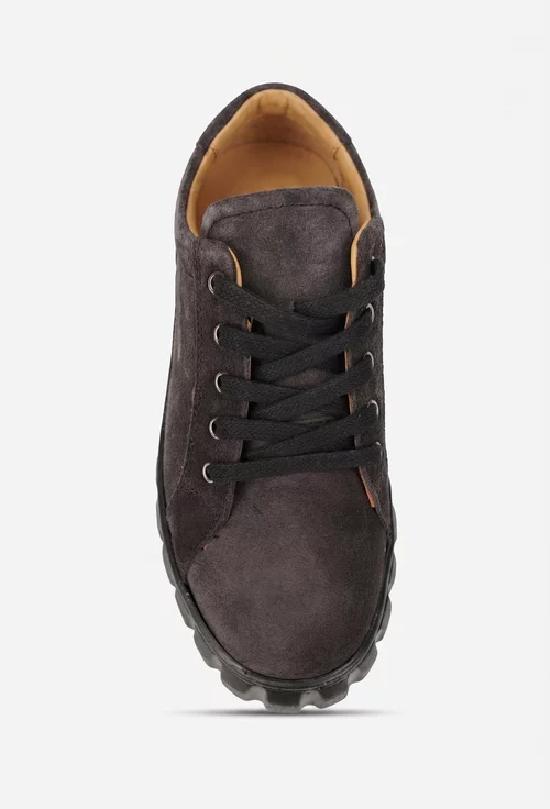 Pantofi dama gri din piele intoarsa cu siret picture - 6
