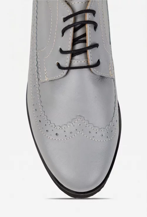 Pantofi dama gri din piele naturala picture - 6