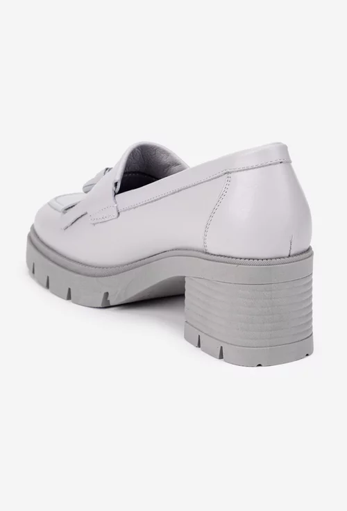 Pantofi dama gri din piele naturala cu detaliu canaf
