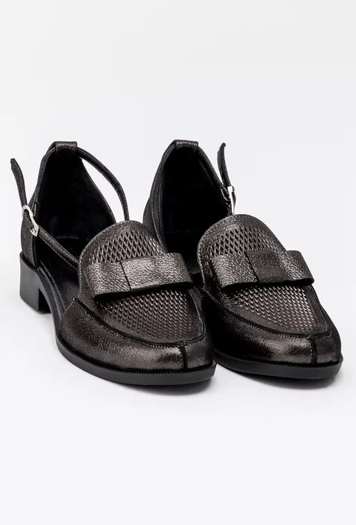 Pantofi dama gri inchis din piele naturala