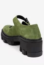 Pantofi dama kaki din piele intoarsa cu bareta