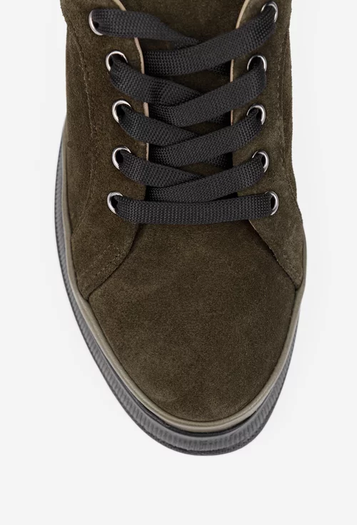 Pantofi dama kaki din piele intoarsa cu talpa inalta