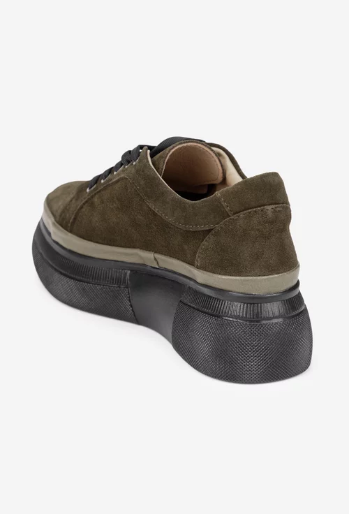 Pantofi dama kaki din piele intoarsa cu talpa inalta