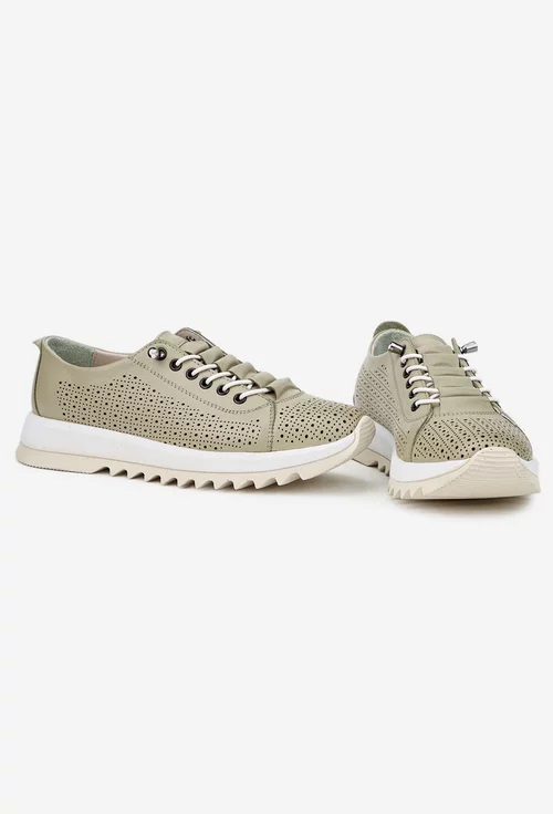 Pantofi dama kaki din piele naturala cu perforatii