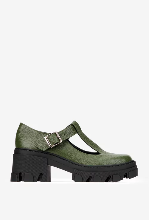 Pantofi dama kaki din piele texturata