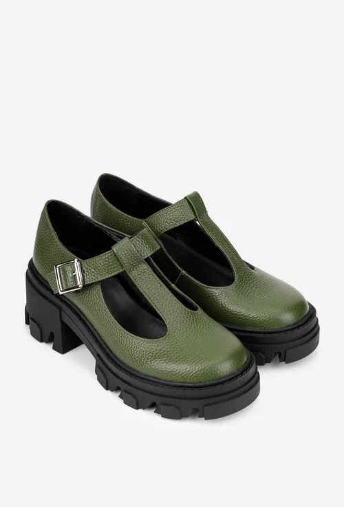 Pantofi dama kaki din piele texturata