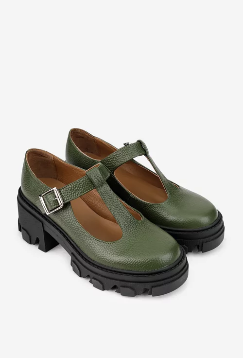 Pantofi dama kaki din piele texturata