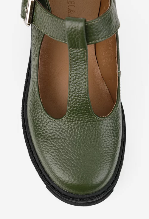 Pantofi dama kaki din piele texturata