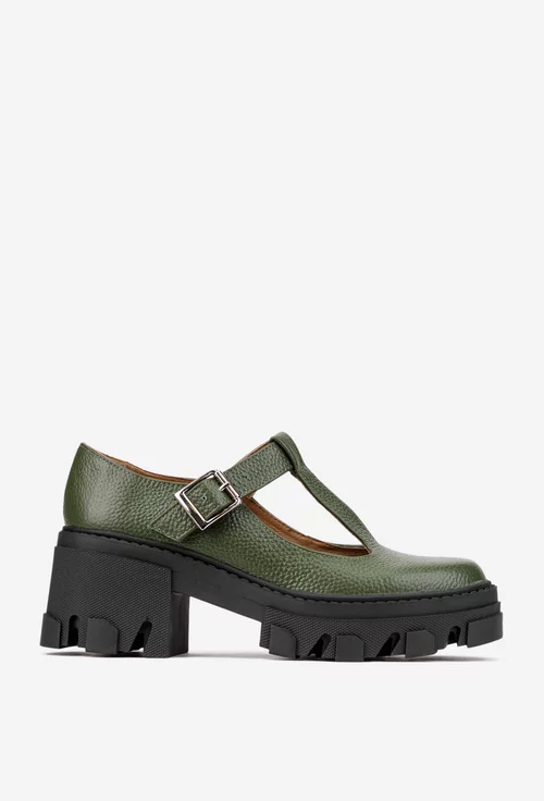 Pantofi dama kaki din piele texturata