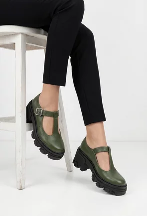 Pantofi dama kaki din piele texturata