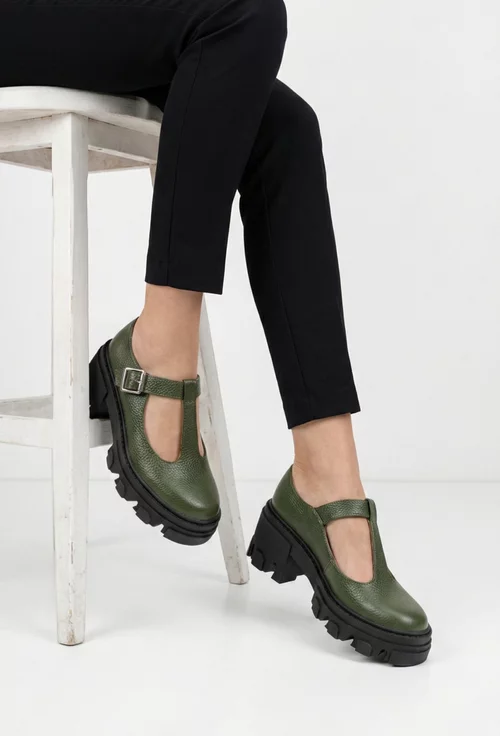 Pantofi dama kaki din piele texturata