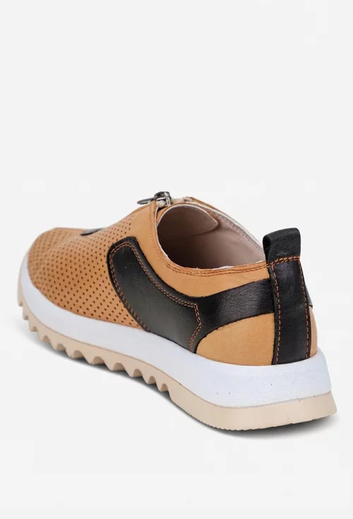 Pantofi dama maro cu negru din piele cu fermoar