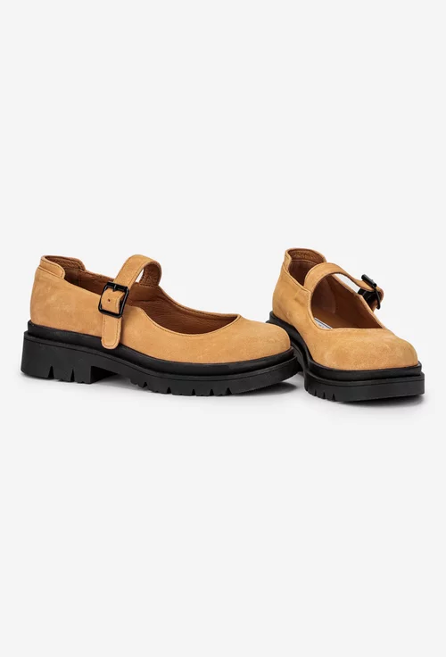 Pantofi dama maro deschis din piele intoarsa