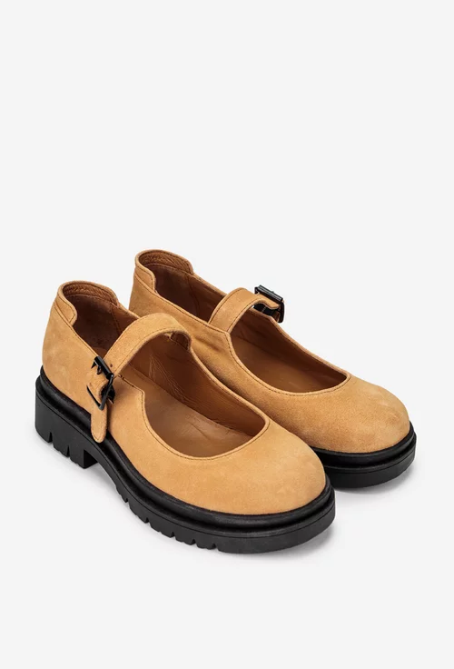 Pantofi dama maro deschis din piele intoarsa