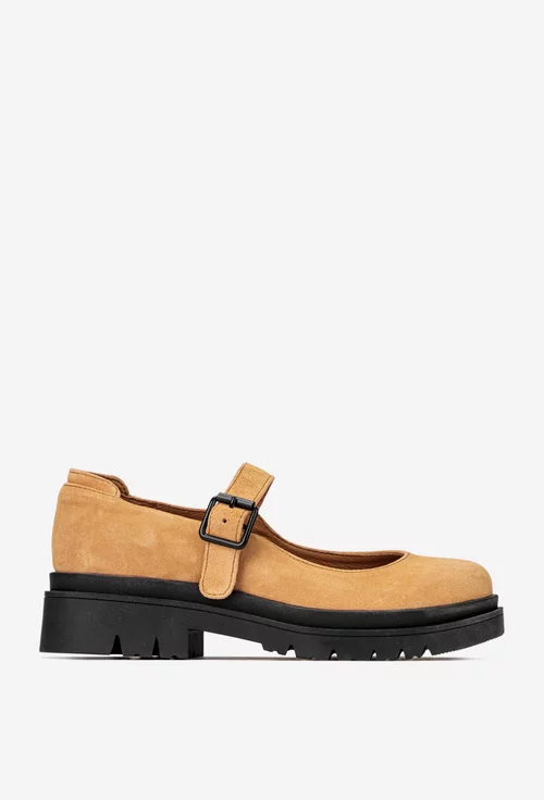 Pantofi dama maro deschis din piele intoarsa