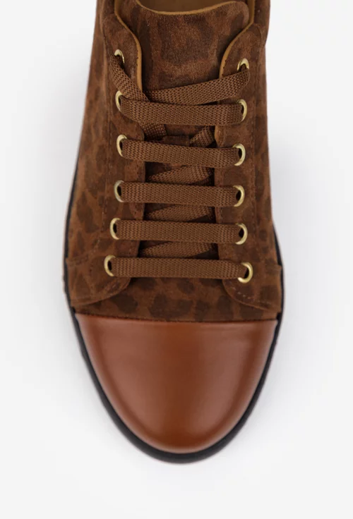 Pantofi dama maro din piele cu imprimeu animal print
