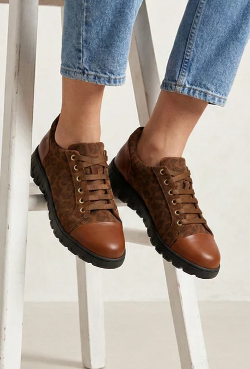 Pantofi dama maro din piele cu imprimeu animal print