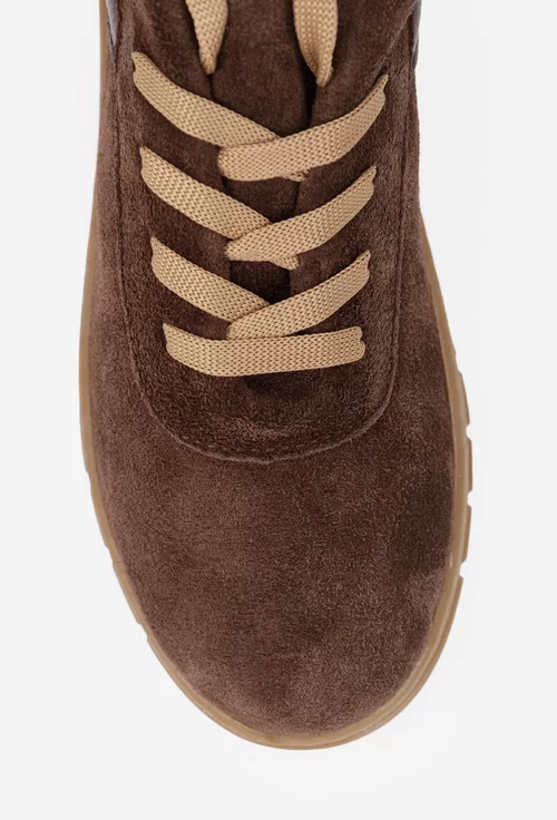 Pantofi dama maro din piele intoarsa