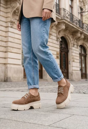 Pantofi dama maro din piele intoarsa