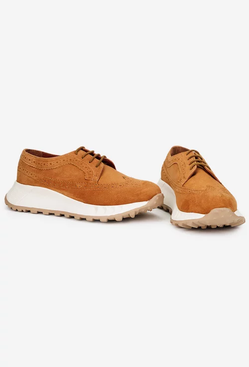 Pantofi dama maro din piele intoarsa cu aspect perforat