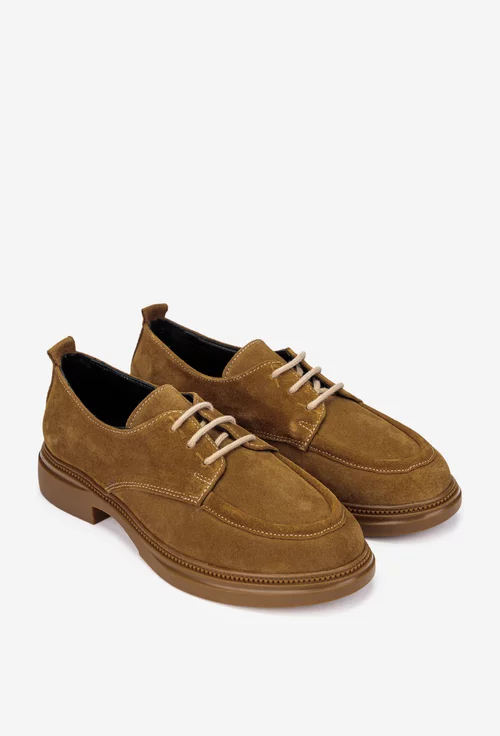 Pantofi dama maro din piele intoarsa cu siret