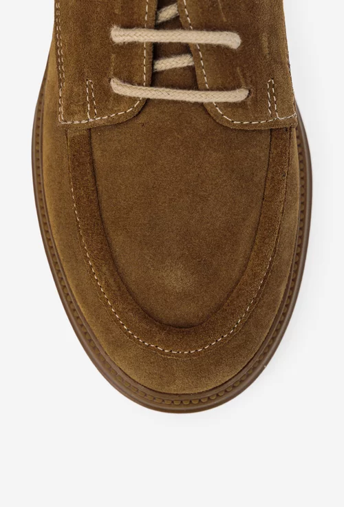 Pantofi dama maro din piele intoarsa cu siret