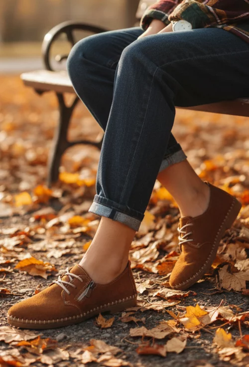 Pantofi dama maro din piele intoarsa cu siret si fermoar