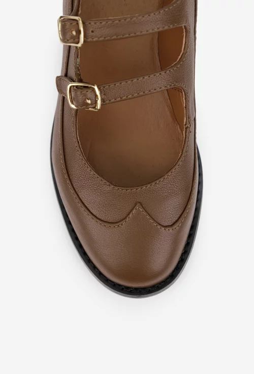 Pantofi dama maro din piele naturala cu barete