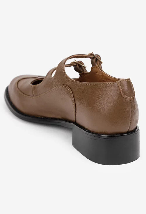 Pantofi dama maro din piele naturala cu barete