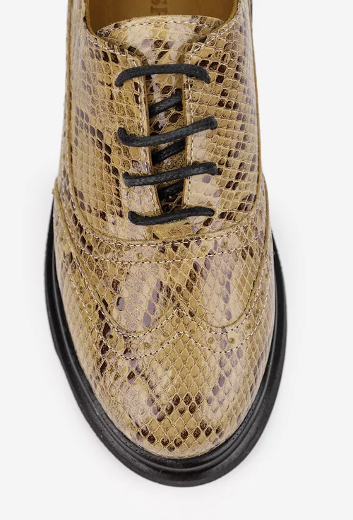 Pantofi dama maro din piele naturala cu imprimeu