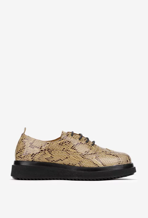 Pantofi dama maro din piele naturala cu imprimeu