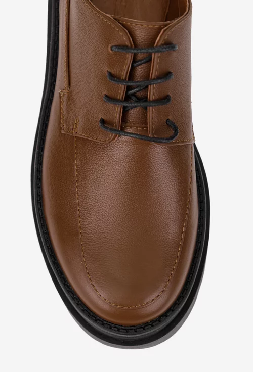 Pantofi dama maro din piele naturala cu siret