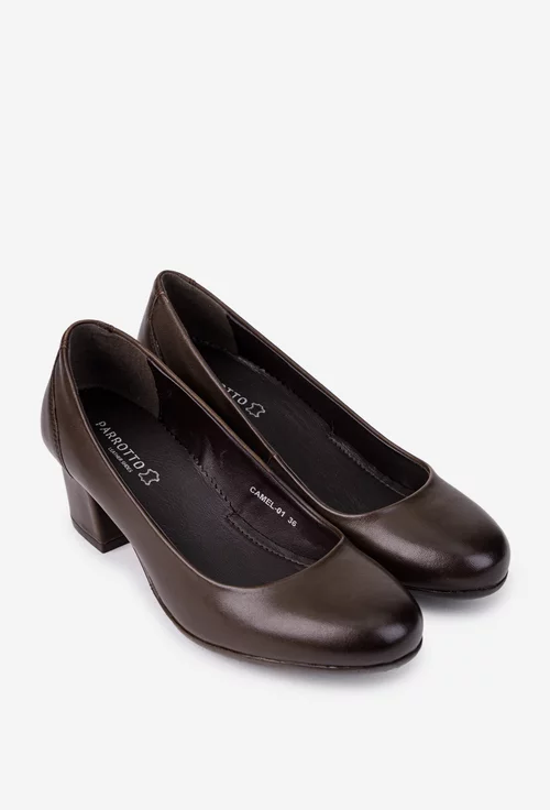 Pantofi dama maro din piele naturala cu toc