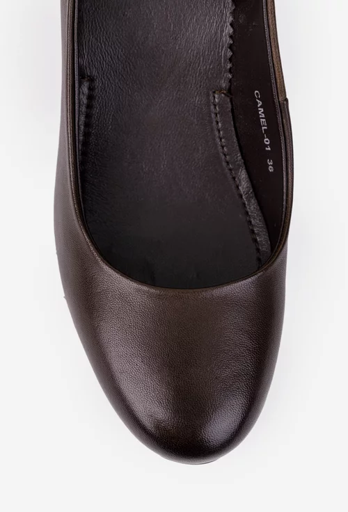 Pantofi dama maro din piele naturala cu toc