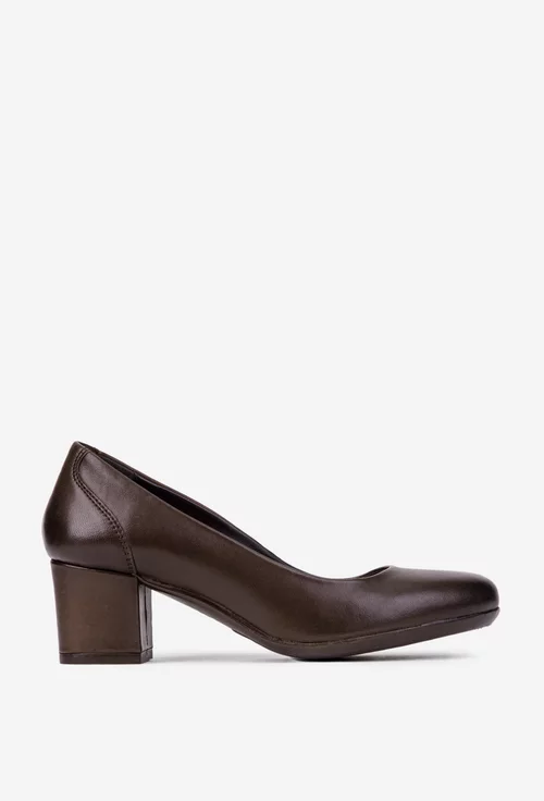 Pantofi dama maro din piele naturala cu toc