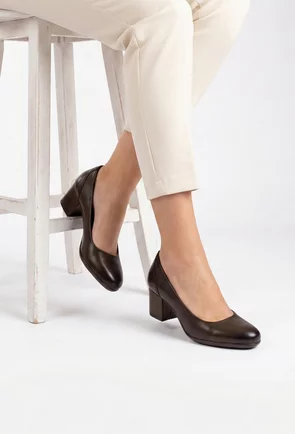 Pantofi dama maro din piele naturala cu toc