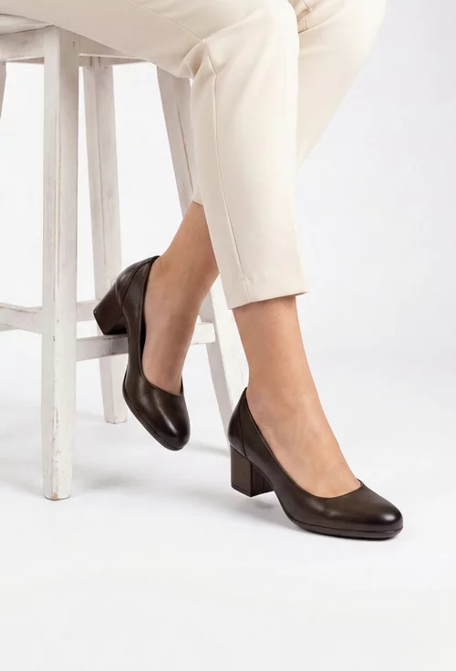 Pantofi dama maro din piele naturala cu toc